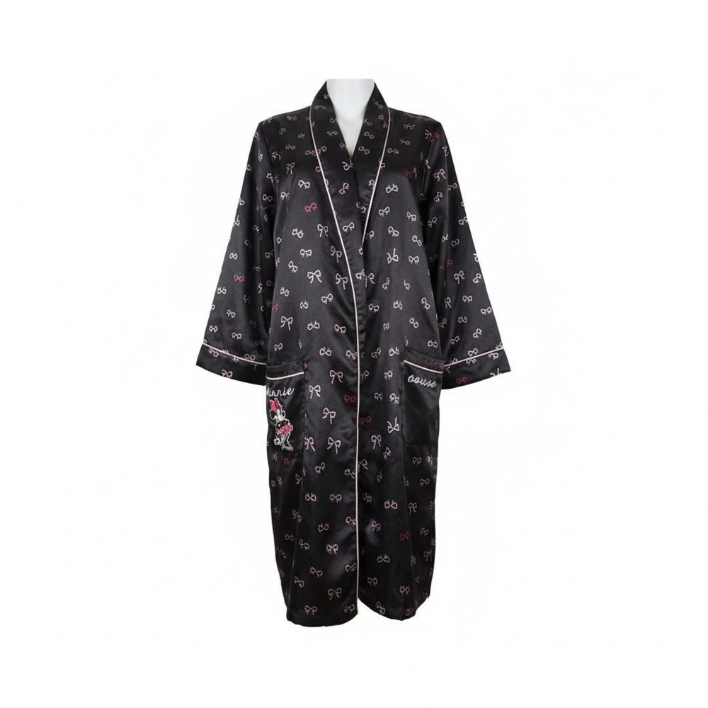 Disney Satiny Black w/Pink Bows Minnie Mouse Robe Small